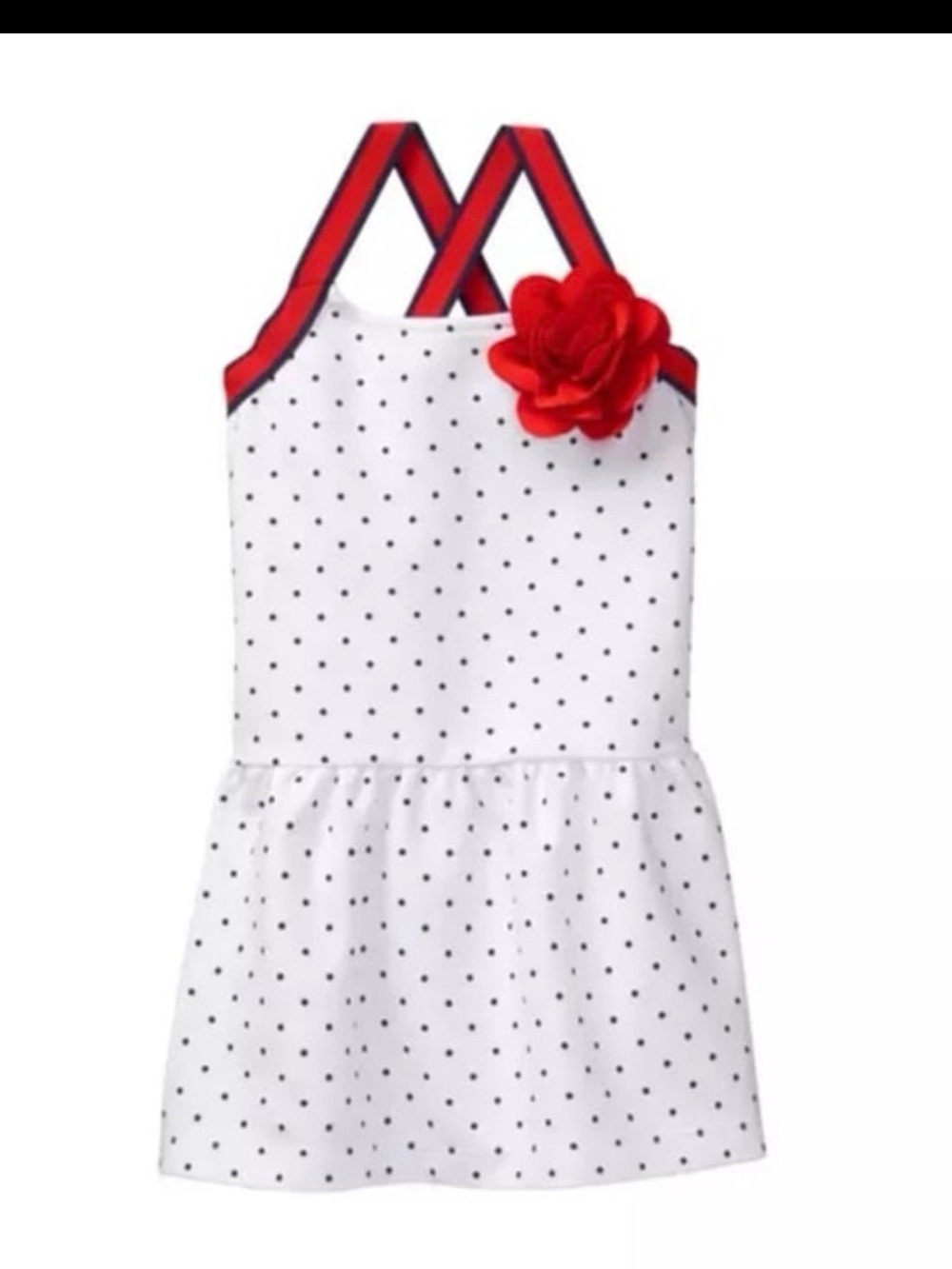 Janie and Jack White Polka Dot Dress with Red Trim and Flower